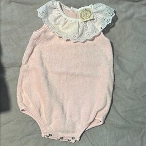 The Beaufort Bonnet Company Pink and White Ruffled Bodysuit